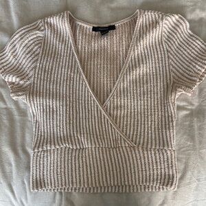 Forever 21 Cream and Brown Knit Wrap Top